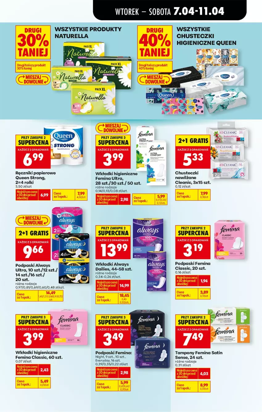 Gazetka promocyjna Biedronka - Od Wtorku - ważna 07.04 do 11.04.2026 - strona 65 - produkty: Always, Always Ultra, Chusteczki, Chusteczki nawilzane, Cleanic, Fa, Gra, Naturell, Naturella, Papier, Podpaski, Ręcznik, Ręczniki papierowe, Rolki, Sati, Tampony, Wkładki