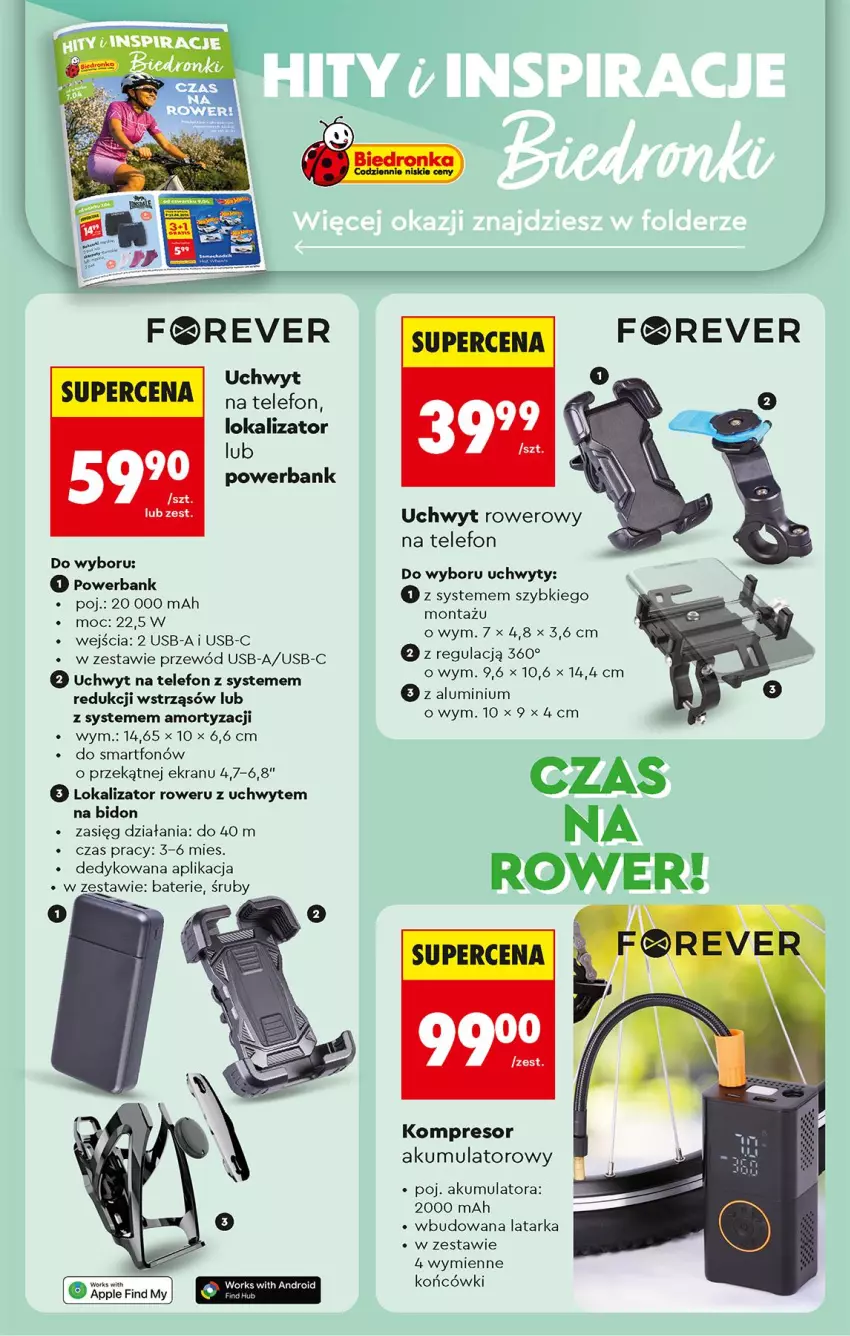 Gazetka promocyjna Biedronka - Od Wtorku - ważna 07.04 do 11.04.2026 - strona 86 - produkty: Akumulator, Fa, Kompresor, Latarka, Powerbank, Przewód, Rower, Smartfon, Tarka, Telefon, Uchwyty