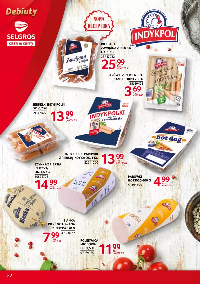 Gazetka promocyjna Selgros - Debiuty w Selgros - ważna 02.12 do 15.12.2021 - strona 22 - produkty: Bianka, Hot dog, Kiełbasa, Parówki, Parówki hot dog, Parówki z indyka, Polędwica, Ser, Serdelki, Szynka