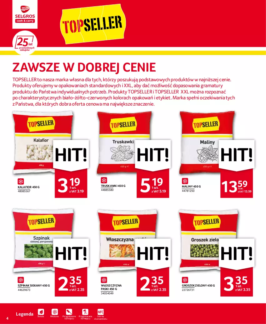 Gazetka promocyjna Selgros - Extra Oferta - ważna 01.05 do 31.05.2022 - strona 4 - produkty: Gra, Groszek, Kalafior, Maliny, O nas, Rama, Sok, Szpinak, Top, Truskawki