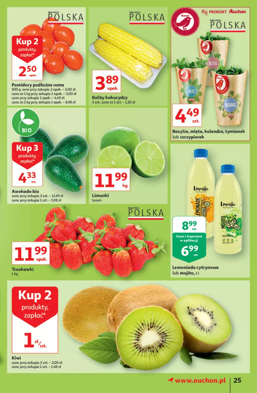 Gazetka promocyjna Auchan - Rysują się kolorowe sny Hipermarkety - ważna 19.08 do 25.08.2021 - strona 25 - produkty: Bazyl, Bazylia, Kiwi, Kolendra, Lemoniada, Mięta