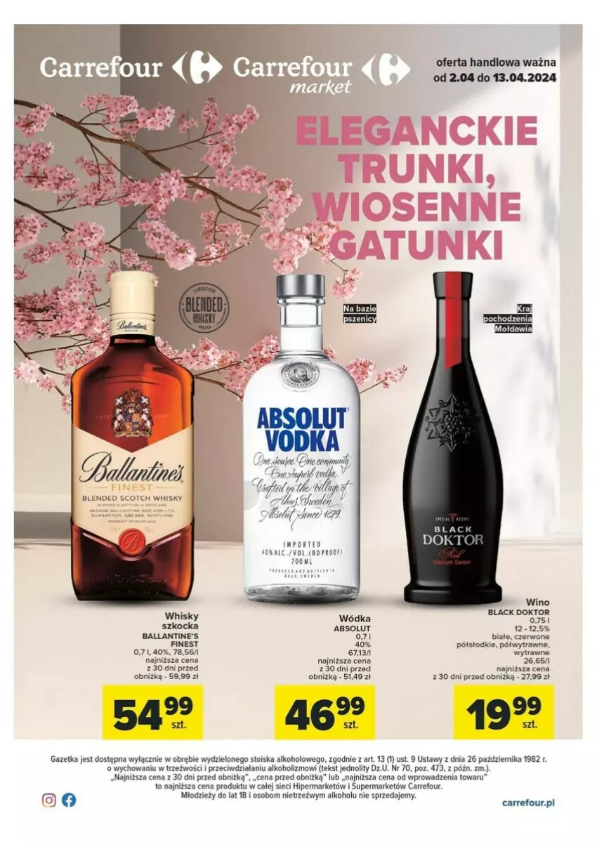 Gazetka promocyjna Carrefour - ważna 02.04 do 13.04.2024 - strona 1 - produkty: Absolut, Koc, Lack, LG, Whisky, Wino, Wódka