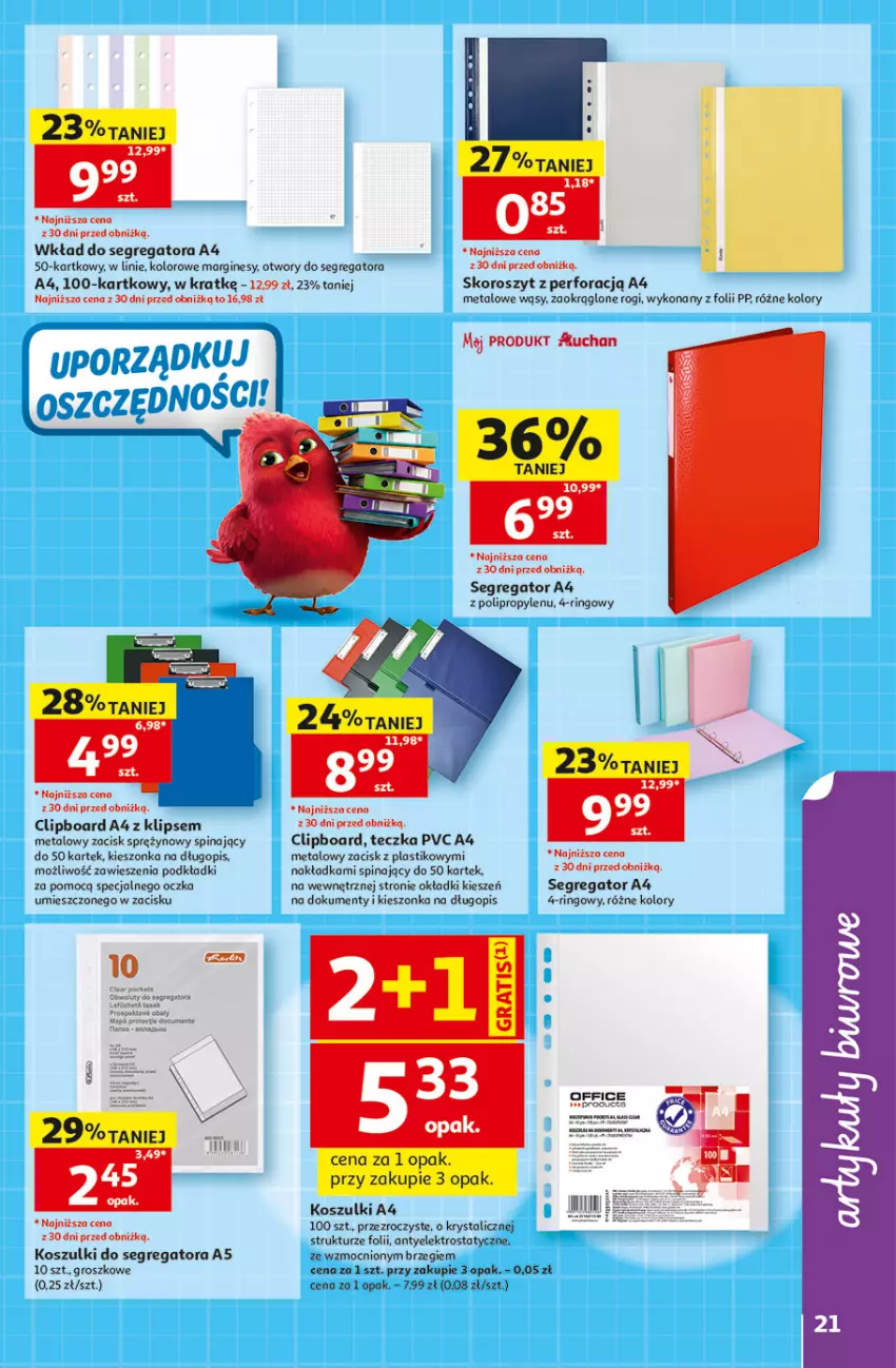 Gazetka promocyjna Auchan - Szkoła Hipermarket - ważna 13.08 do 26.08.2026 - strona 21 - produkty: Długopis, Gin, Kosz, Podkład, Ser
