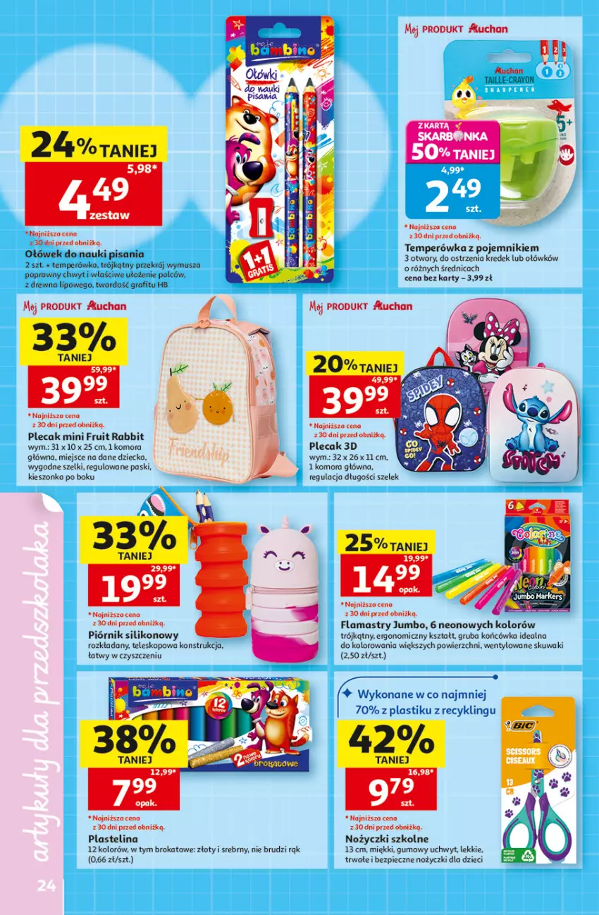 Gazetka promocyjna Auchan - Szkoła Hipermarket - ważna 13.08 do 26.08.2026 - strona 24 - produkty: Dzieci, Flamastry, Gra, Mus, Noż, Nożyczki, Piec, Piórnik, Plastelina, Plecak, Pojemnik, Teleskop