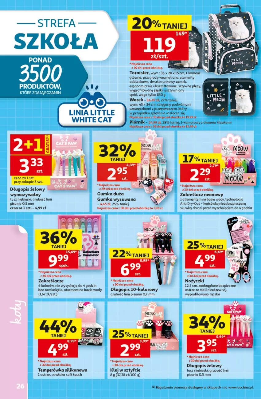 Gazetka promocyjna Auchan - Szkoła Hipermarket - ważna 13.08 do 26.08.2026 - strona 26 - produkty: Długopis, Fa, Klej, Noż, Nożyczki, Piec, Piórnik, Tusz, Waga