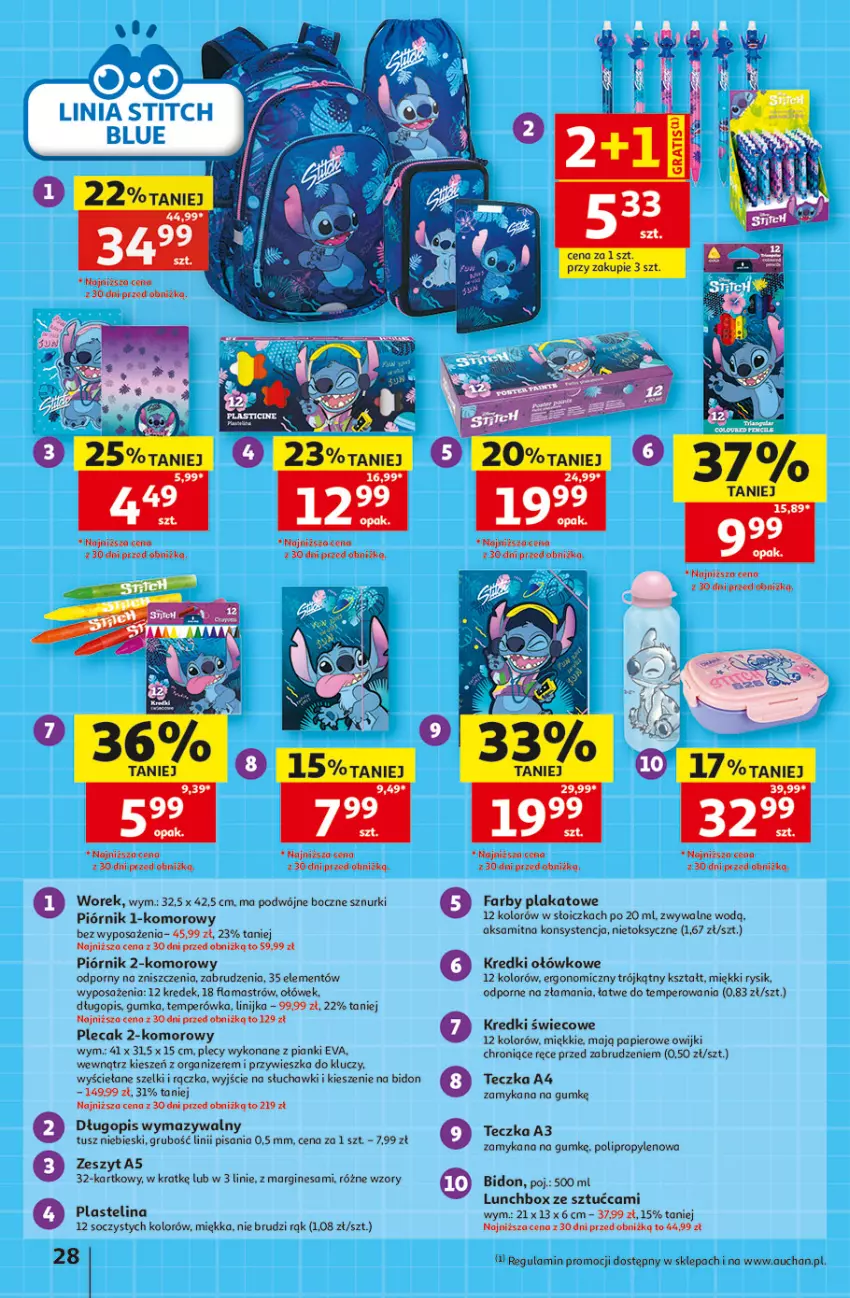 Gazetka promocyjna Auchan - Szkoła Hipermarket - ważna 13.08 do 26.08.2026 - strona 28 - produkty: Aksam, Długopis, Fa, Gin, Organizer, Owijki, Papier, Piórnik, Plastelina, Plecak, Por, Słuchawki, Tusz