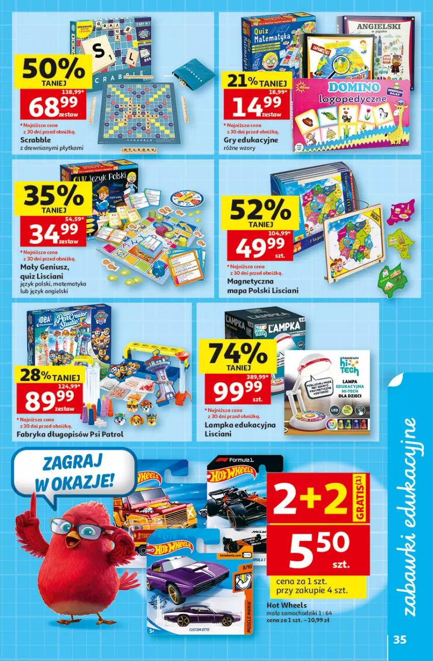 Gazetka promocyjna Auchan - Szkoła Hipermarket - ważna 13.08 do 26.08.2026 - strona 35 - produkty: Chodzik, Długopis, Dzieci, Fa, Gra, Gry, Hot Wheels, Lampa, Mały Geniusz, Płytka, Psi Patrol, Quiz, Samochodziki, Scrabble