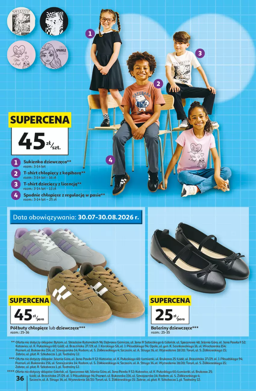 Gazetka promocyjna Auchan - Szkoła Hipermarket - ważna 13.08 do 26.08.2026 - strona 36 - produkty: Acer, Baleriny, Buty, Cars, Dzieci, Półbuty, Sos, Spodnie, Sukienka, T-shirt
