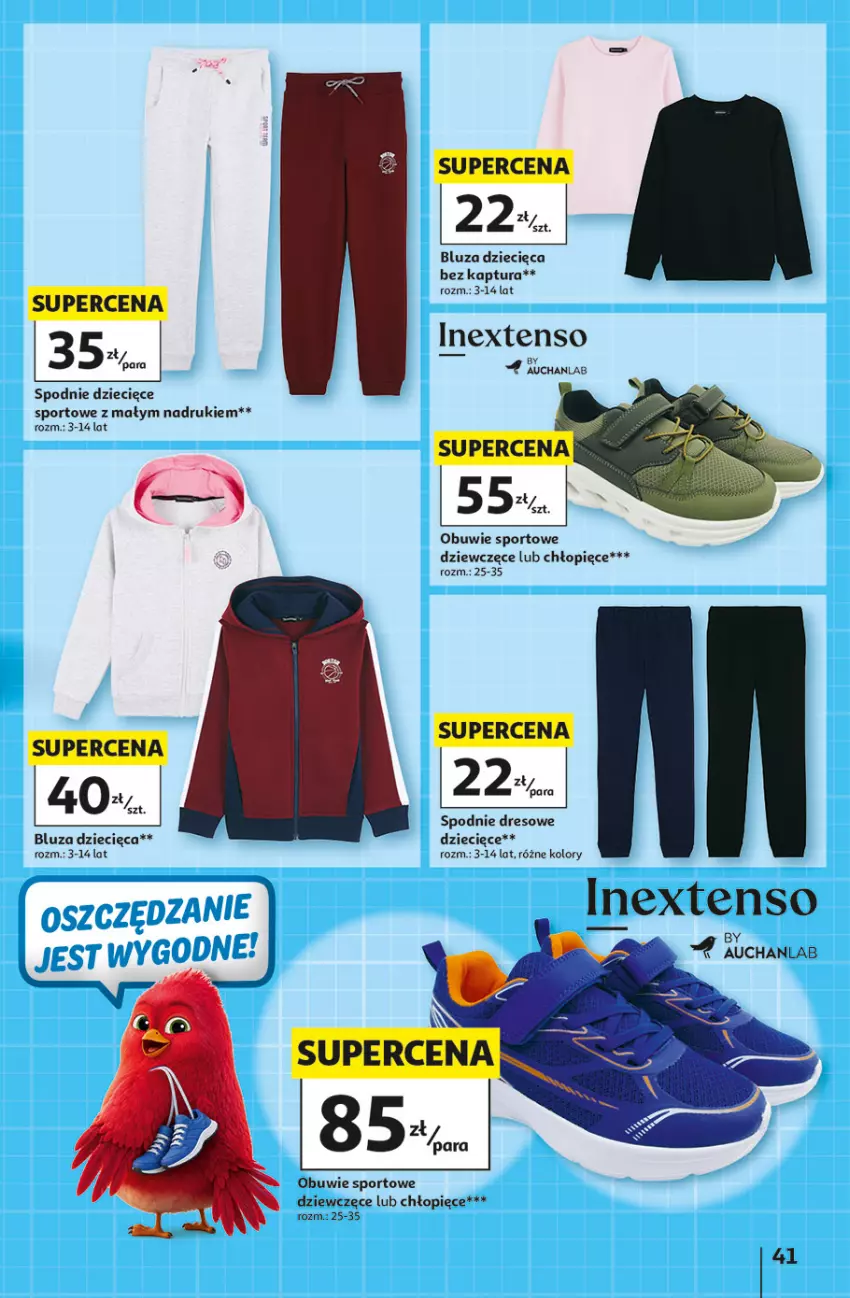 Gazetka promocyjna Auchan - Szkoła Hipermarket - ważna 13.08 do 26.08.2026 - strona 41 - produkty: Bluza, Dres, Dzieci, Obuwie, Por, Spodnie, Spodnie dresowe, Sport