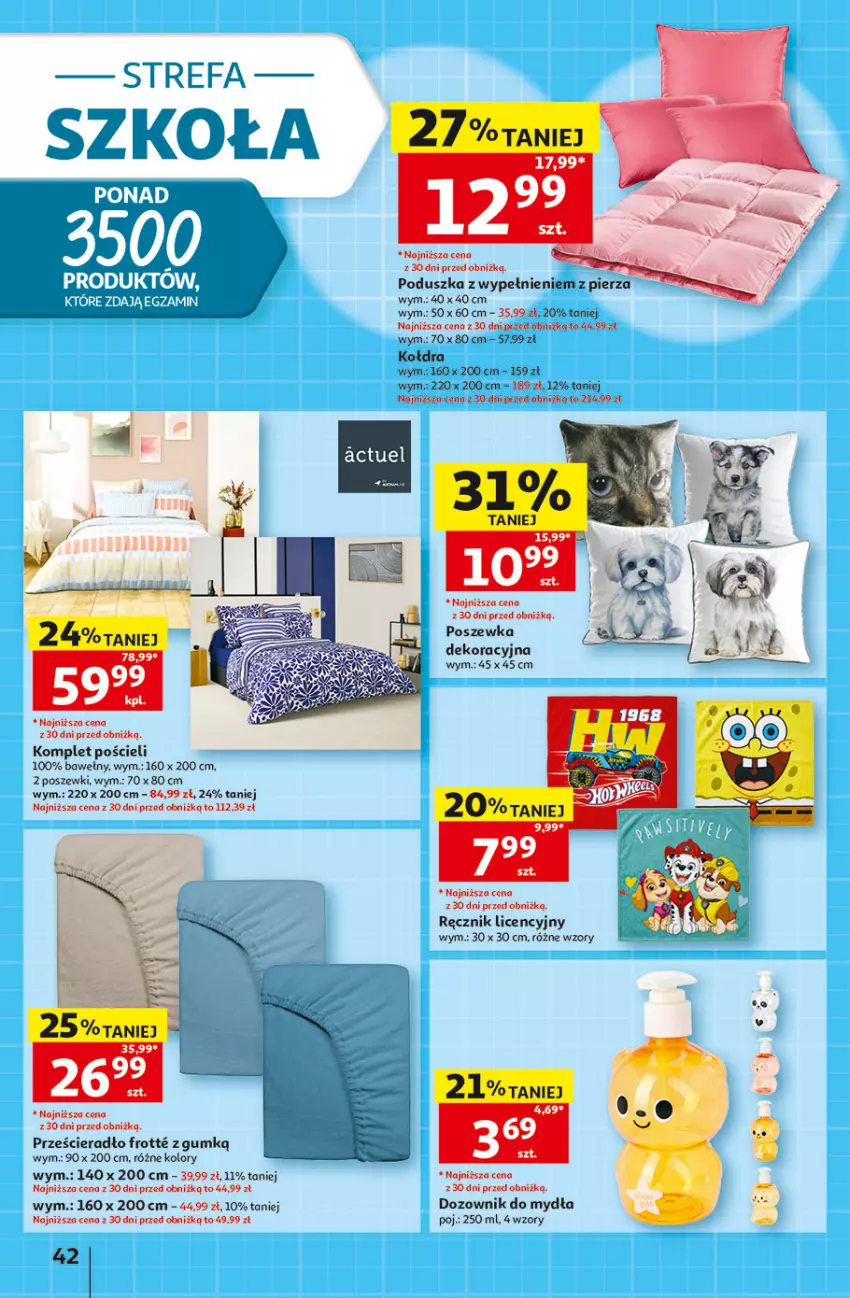 Gazetka promocyjna Auchan - Szkoła Hipermarket - ważna 13.08 do 26.08.2026 - strona 42 - produkty: Dozownik, Fa, Kołdra, Komplet pościeli, Poduszka, Pościel, Poszewka, Prześcieradło, Ręcznik
