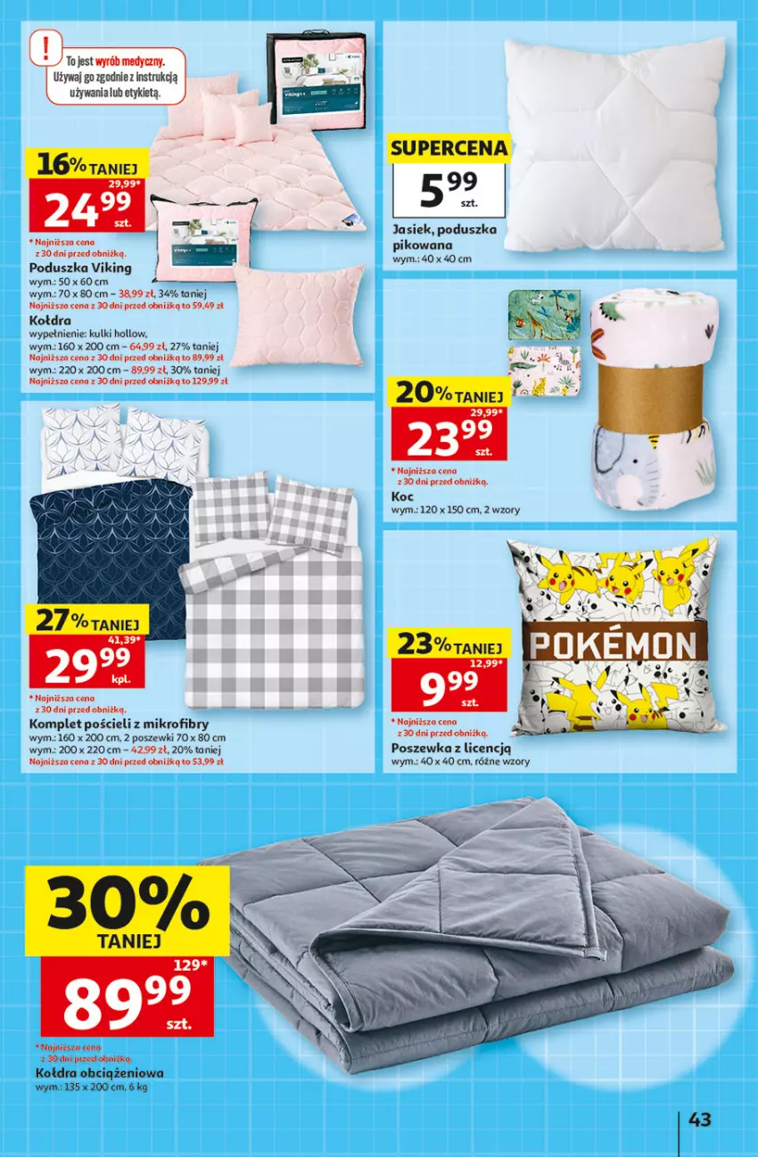 Gazetka promocyjna Auchan - Szkoła Hipermarket - ważna 13.08 do 26.08.2026 - strona 43 - produkty: Koc, Kołdra, Komplet pościeli, Poduszka, Pościel, Poszewka
