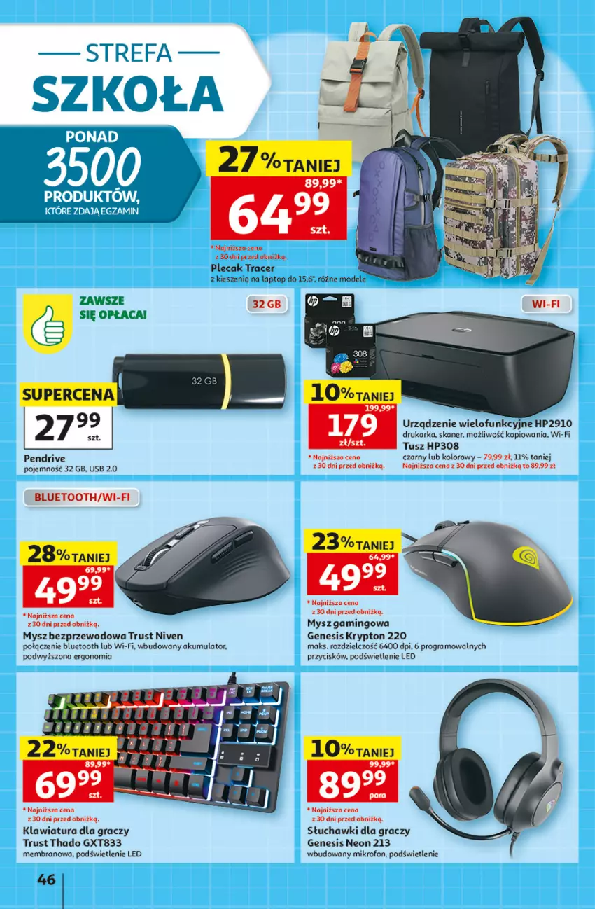 Gazetka promocyjna Auchan - Szkoła Hipermarket - ważna 13.08 do 26.08.2026 - strona 46 - produkty: Acer, Akumulator, Drukarka, Fa, Gra, HP, Klawiatura, Mikrofon, Mysz, Mysz bezprzewodowa, Pendrive, Plecak, Rust, Skaner, Słuchawki, Top, Tusz, Urządzenie wielofunkcyjne
