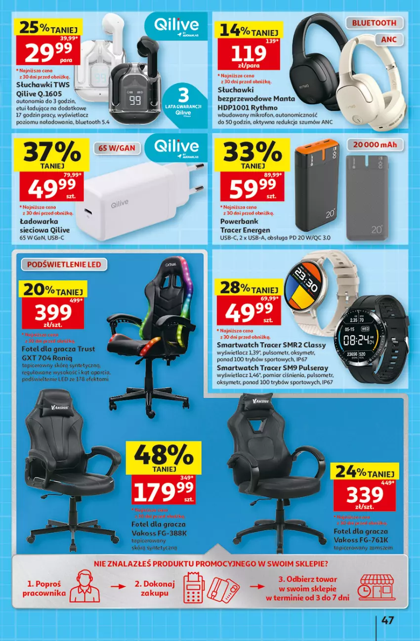 Gazetka promocyjna Auchan - Szkoła Hipermarket - ważna 13.08 do 26.08.2026 - strona 47 - produkty: Acer, Fotel, Gra, Manta, Mikrofon, Por, Powerbank, Ser, Słuchawki, Smartwatch, Sok, Sport, Warka
