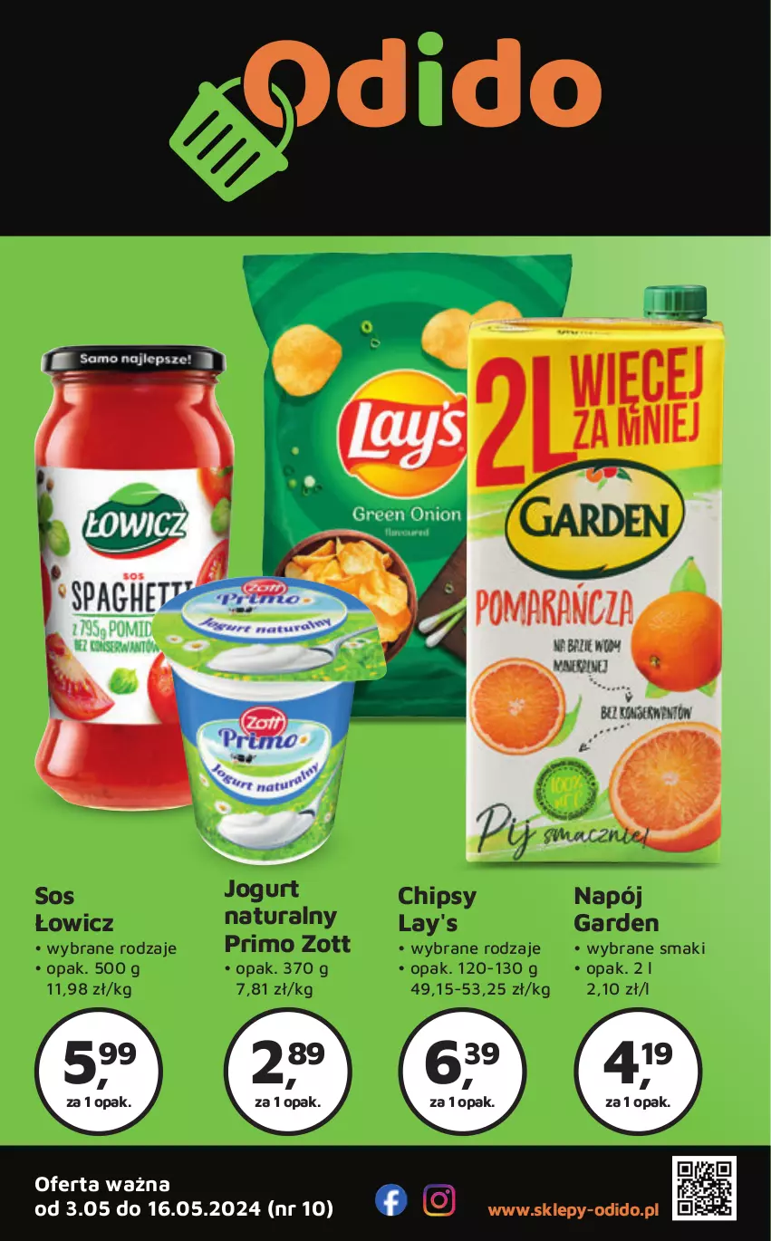 Gazetka promocyjna Odido - ważna 03.05 do 16.05.2024 - strona 1 - produkty: Chipsy, Jogurt, Jogurt naturalny, Napój, Sos, Zott