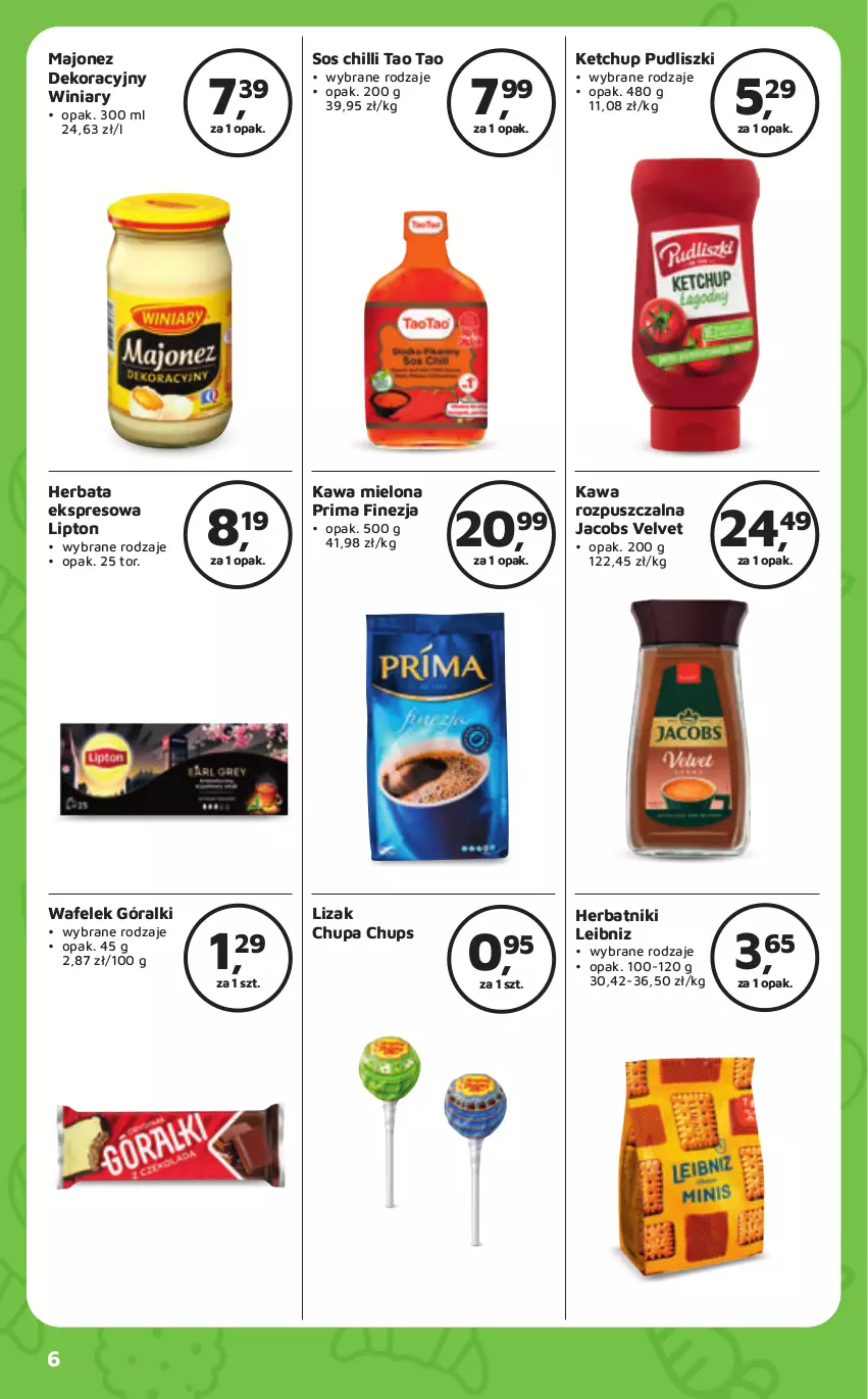 Gazetka promocyjna Odido - ważna 03.05 do 16.05.2024 - strona 6 - produkty: Chupa Chups, Góralki, Herbata, Herbatniki, Jacobs, Jacobs Velvet, Kawa, Kawa mielona, Kawa rozpuszczalna, Ketchup, Lipton, Majonez, Prima, Pudliszki, Sos, Sos chilli, Velvet, Wafelek, Winiary