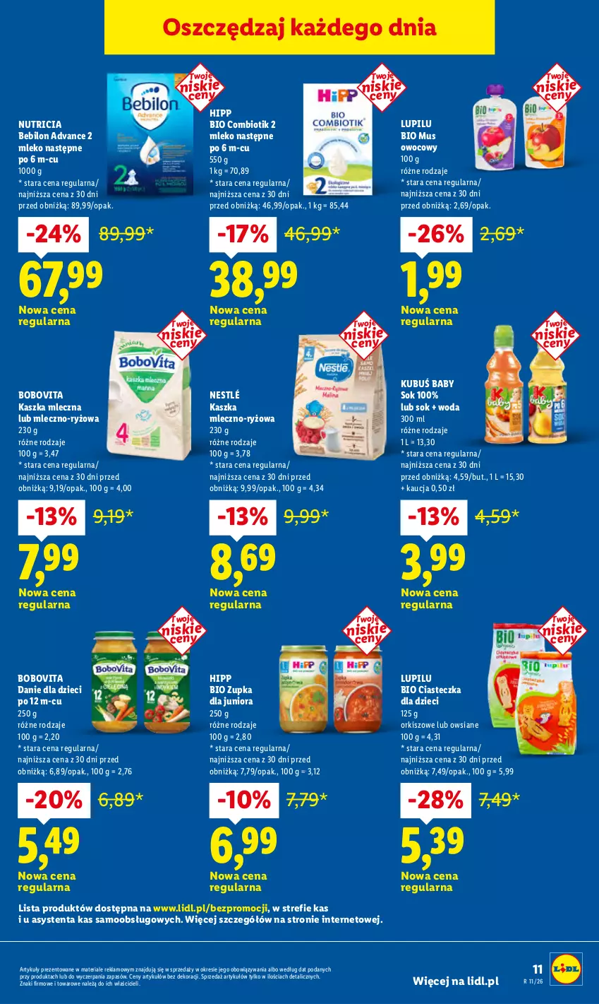 Gazetka promocyjna Lidl - Oferta ważna od 9.03 do 11.03 - ważna 09.03 do 11.03.2026 - strona 11 - produkty: BEBILON, BoboVita, Danie dla dzieci, Dzieci, HiPP, Hipp Bio, Kubuś, Mleko, Mus, Nestlé, O nas, Ryż, Sok, Woda