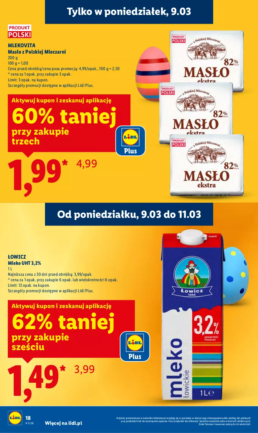 Gazetka promocyjna Lidl - Oferta ważna od 9.03 do 11.03 - ważna 09.03 do 11.03.2026 - strona 18 - produkty: Masło, Mleko, Mlekovita