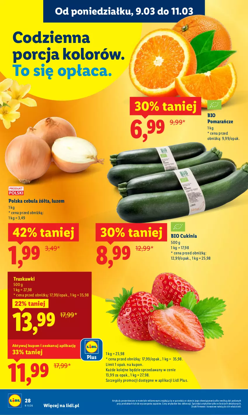 Gazetka promocyjna Lidl - Oferta ważna od 9.03 do 11.03 - ważna 09.03 do 11.03.2026 - strona 28 - produkty: Cebula, Olej, Pomarańcze, Por, Truskawki