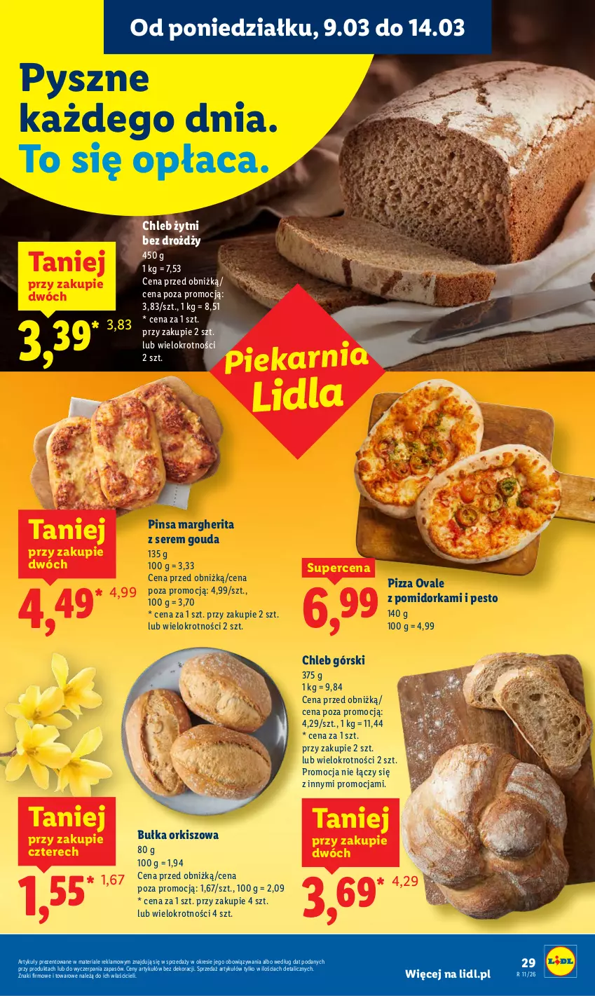 Gazetka promocyjna Lidl - Oferta ważna od 9.03 do 11.03 - ważna 09.03 do 11.03.2026 - strona 29 - produkty: Bułka, Chleb, Gouda, Orka, Pesto, Pizza, Ser