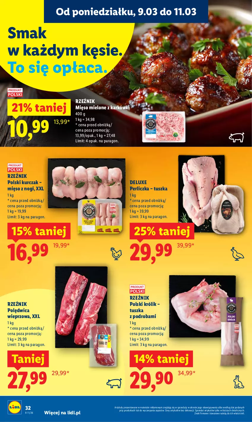 Gazetka promocyjna Lidl - Oferta ważna od 9.03 do 11.03 - ważna 09.03 do 11.03.2026 - strona 32 - produkty: Królik, Kurczak, Mięso, Mięso mielone, Perliczka, Polędwica, Tusz