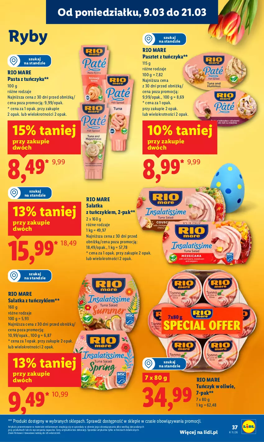 Gazetka promocyjna Lidl - Oferta ważna od 9.03 do 11.03 - ważna 09.03 do 11.03.2026 - strona 37 - produkty: Pasztet, Rio Mare, Sałat, Sałatka, Tuńczyk
