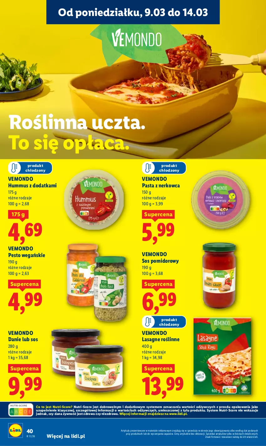 Gazetka promocyjna Lidl - Oferta ważna od 9.03 do 11.03 - ważna 09.03 do 11.03.2026 - strona 40 - produkty: Hummus, Lasagne, Mus, Pesto, Sos, Sos pomidorowy