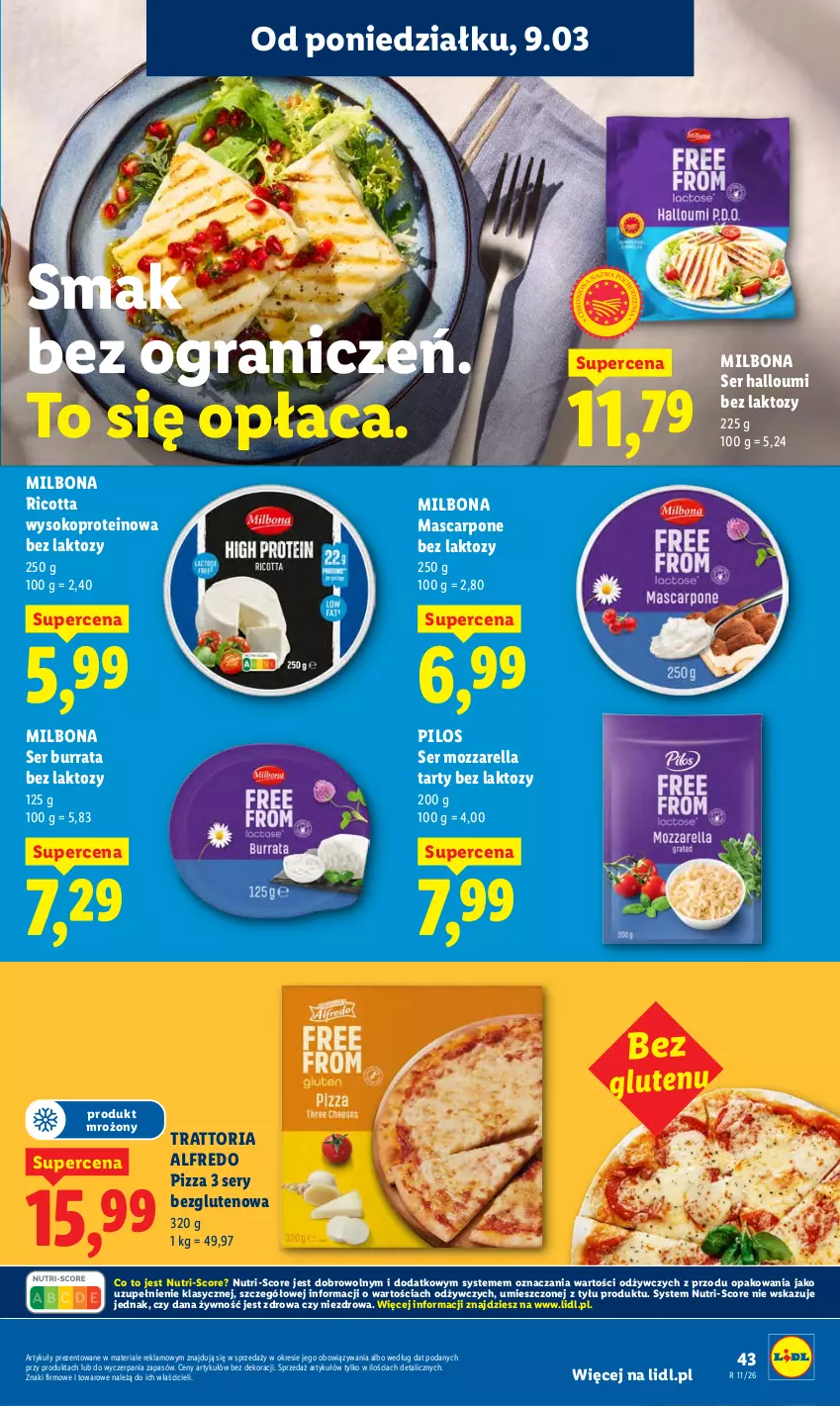 Gazetka promocyjna Lidl - Oferta ważna od 9.03 do 11.03 - ważna 09.03 do 11.03.2026 - strona 43 - produkty: Burrata, Gra, Mascarpone, Mozzarella, Pilos, Pizza, Ricotta, Ser, Sok