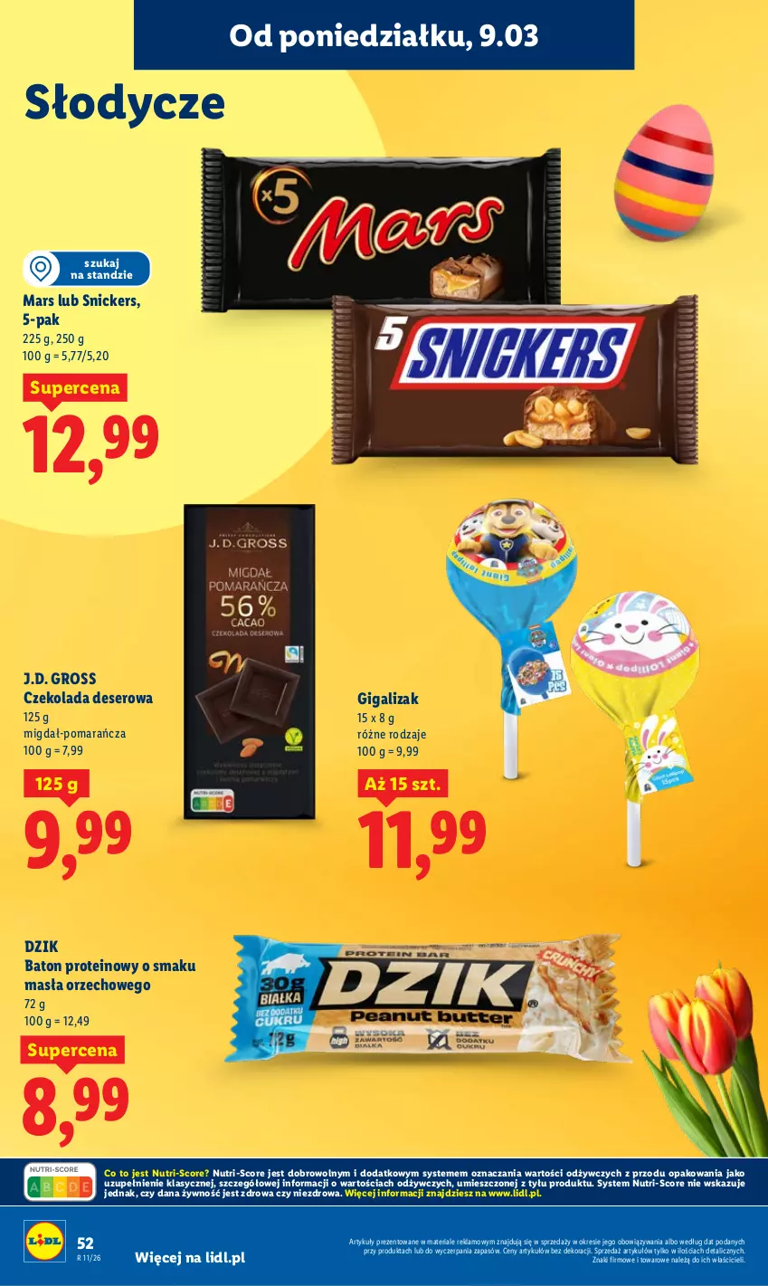Gazetka promocyjna Lidl - Oferta ważna od 9.03 do 11.03 - ważna 09.03 do 11.03.2026 - strona 52 - produkty: Baton, Czekolada, Deser, Mars, Ser, Snickers