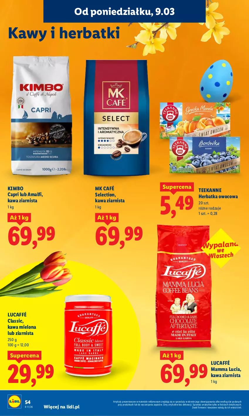 Gazetka promocyjna Lidl - Oferta ważna od 9.03 do 11.03 - ważna 09.03 do 11.03.2026 - strona 54 - produkty: Kawa, Kawa mielona, Kawa ziarnista, LANA, Teekanne