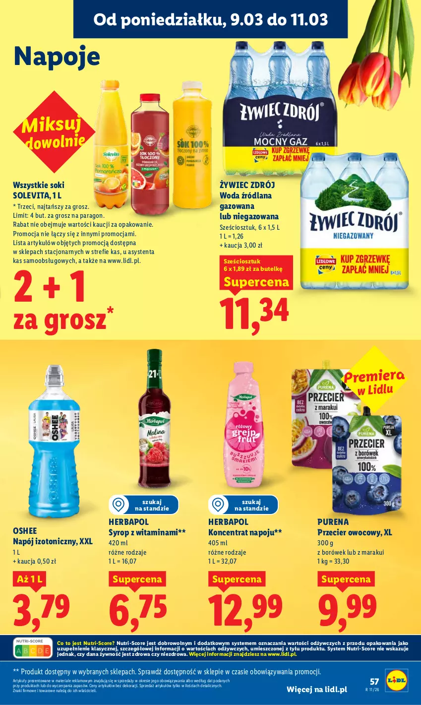 Gazetka promocyjna Lidl - Oferta ważna od 9.03 do 11.03 - ważna 09.03 do 11.03.2026 - strona 57 - produkty: Herbapol, LANA, Napój, Napój izotoniczny, Napoje, Oshee, Pur, Sok, Syrop, Woda
