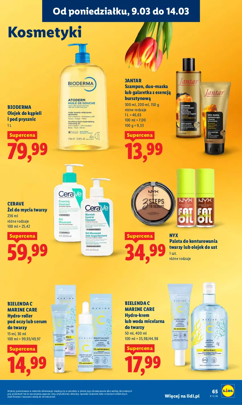 Gazetka promocyjna Lidl - Oferta ważna od 9.03 do 11.03 - ważna 09.03 do 11.03.2026 - strona 65 - produkty: Bielenda, Bioderma, Bursztyn, CeraVe, Gala, Galaretka, Maska, Olej, Paleta, Roller, Rum, Ser, Serum, Serum do twarzy, Szampon, Woda, Woda micelarna