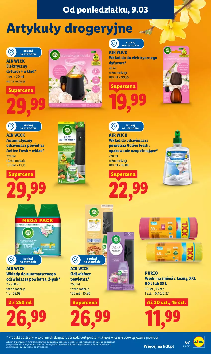 Gazetka promocyjna Lidl - Oferta ważna od 9.03 do 11.03 - ważna 09.03 do 11.03.2026 - strona 67 - produkty: Air Wick, Odświeżacz powietrza, Pur, Worki na śmiec, Worki na śmieci