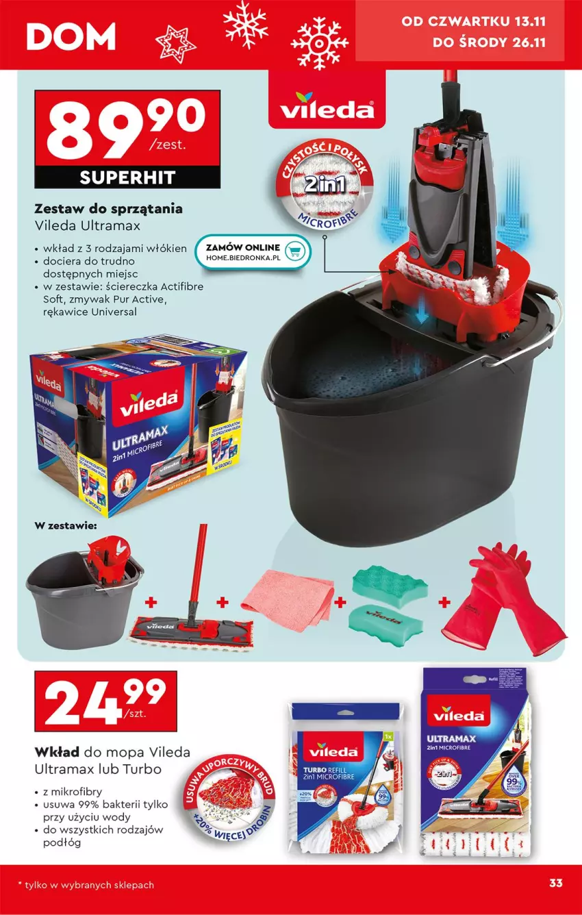 Gazetka promocyjna Biedronka - Okazje Tygodnia - ważna 10.11 do 22.11.2025 - strona 37 - produkty: Mop, Pur, Rama, Rękawice, Vileda, Wkład do mopa