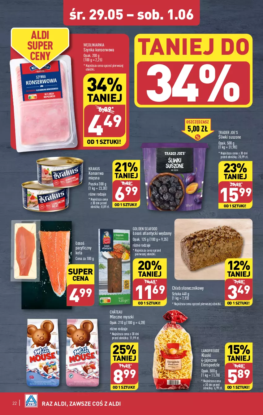 Gazetka promocyjna Aldi - Pełna oferta - ważna 27.05 do 01.06.2024 - strona 22 - produkty: Chleb, Golden Seafood, Krakus, Mysz, Ser, Szynka, Szynka konserwowa