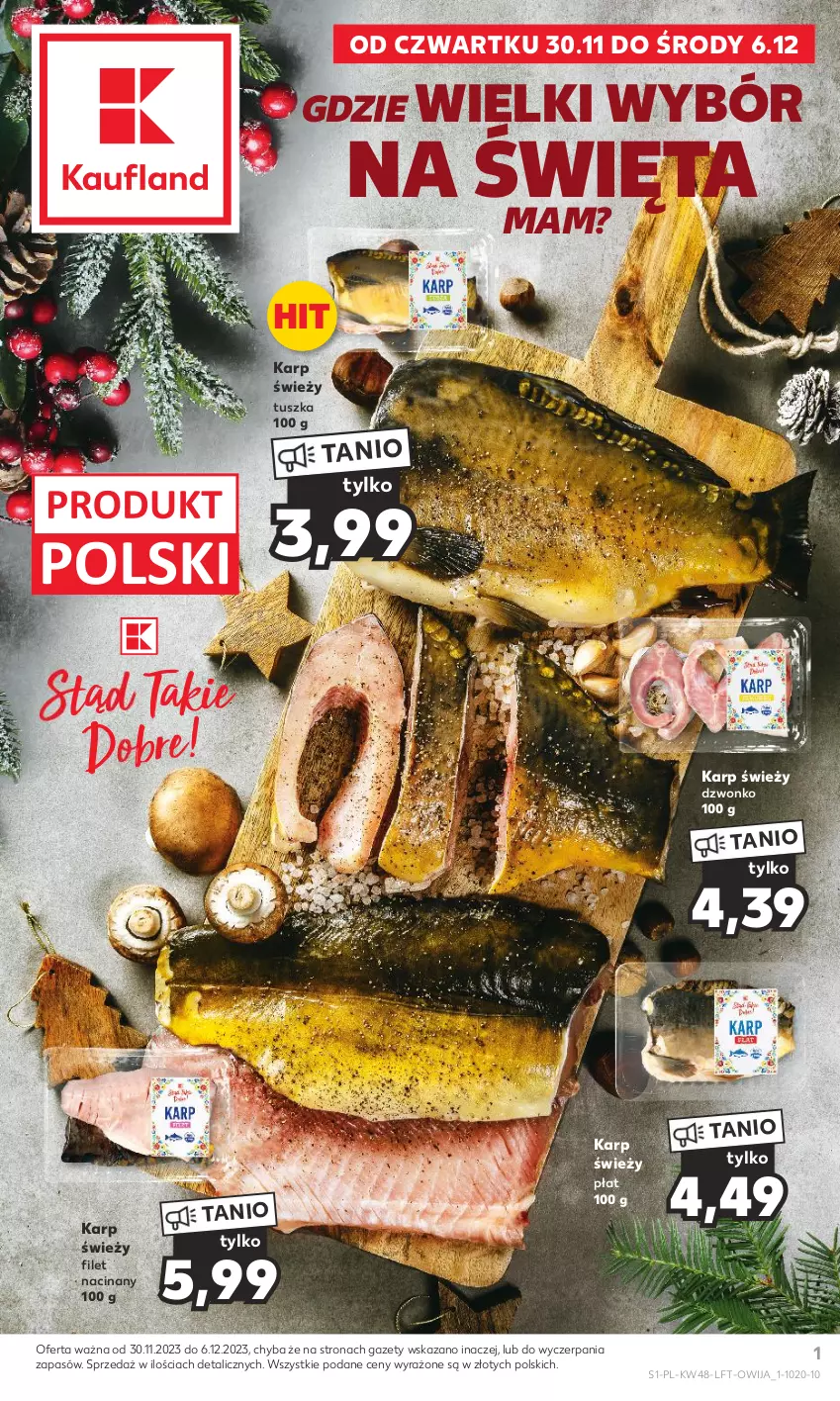 Gazetka promocyjna Kaufland - Gazetka tygodnia - ważna 30.11 do 06.12.2023 - strona 1 - produkty: Karp, Tusz