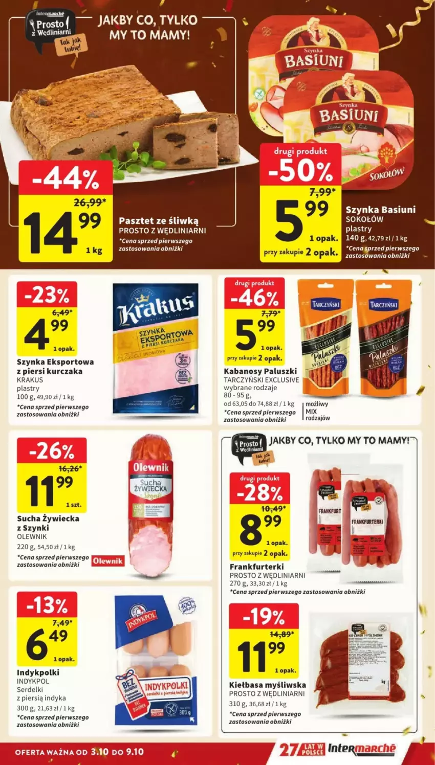 Gazetka promocyjna Intermarche - ważna 03.10 do 09.10.2024 - strona 23 - produkty: Frankfurterki, Kabanos, Kiełbasa, Koc, Krakus, Kurczak, Olewnik, Pasztet, Por, Sok, Sokołów, Sport, Szynka, Tarczyński