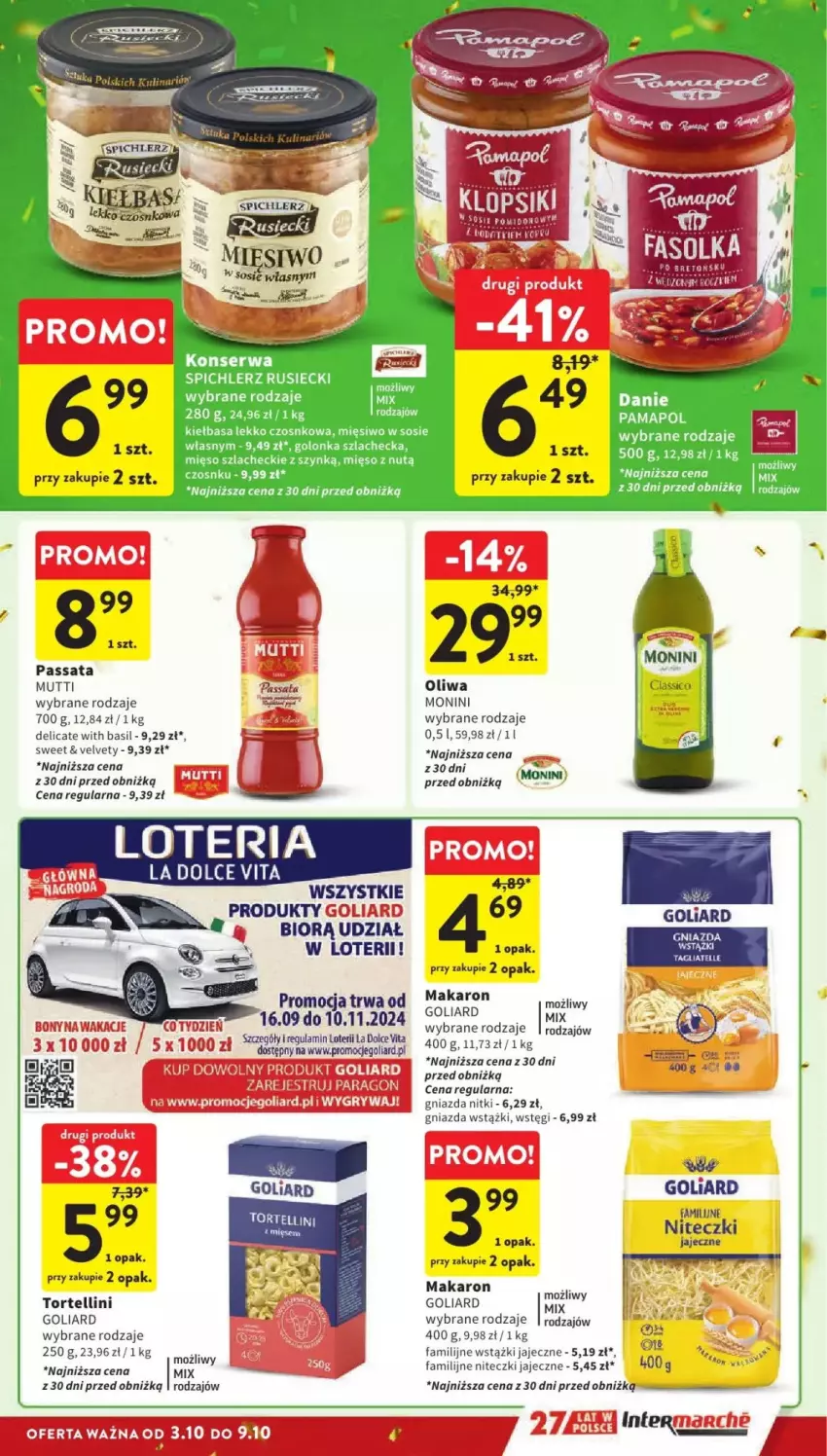 Gazetka promocyjna Intermarche - ważna 03.10 do 09.10.2024 - strona 29 - produkty: Fa, Goliard, Gry, Makaron, Monini, Oliwa, Velvet