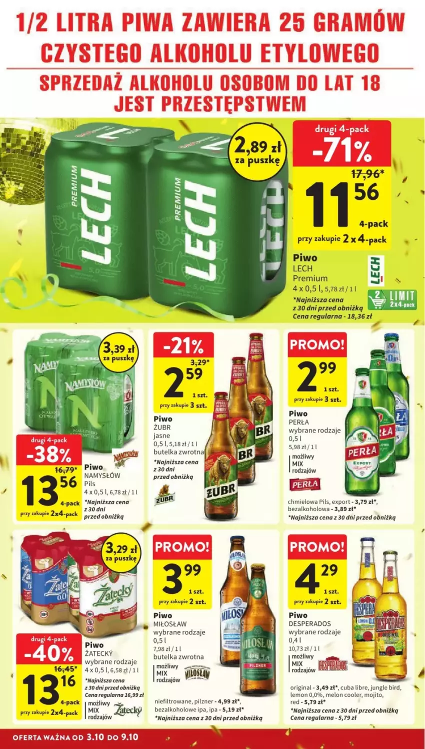 Gazetka promocyjna Intermarche - ważna 03.10 do 09.10.2024 - strona 30 - produkty: Desperados, Gin, Lech Premium, Melon, Namysłów, Perła, Piwo, Por