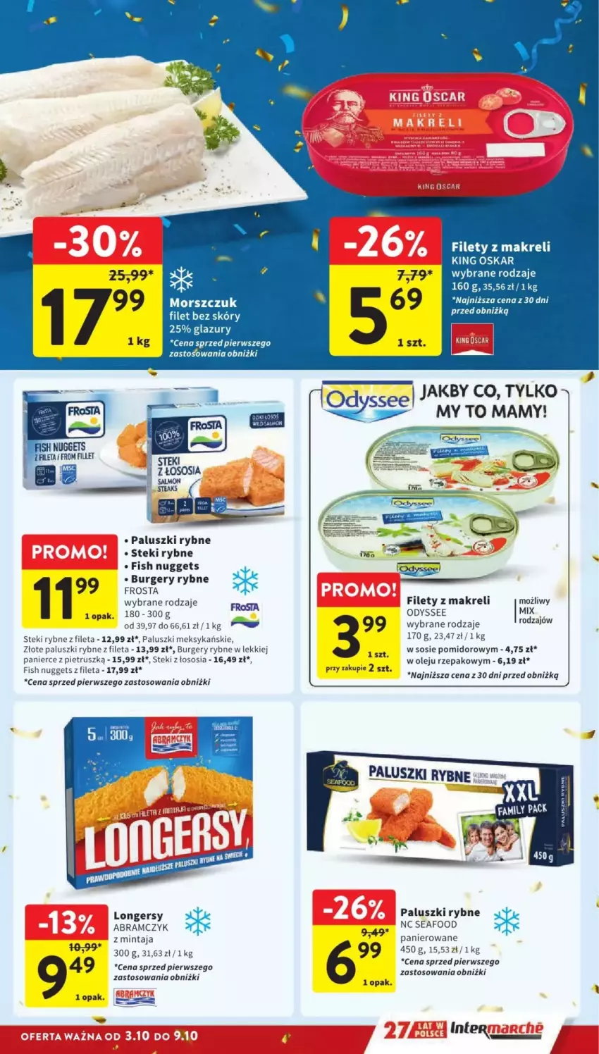 Gazetka promocyjna Intermarche - ważna 03.10 do 09.10.2024 - strona 34 - produkty: Burger, Fa, Frosta, Lazur, Mintaj, Olej, Paluszki rybne, Sos, Stek