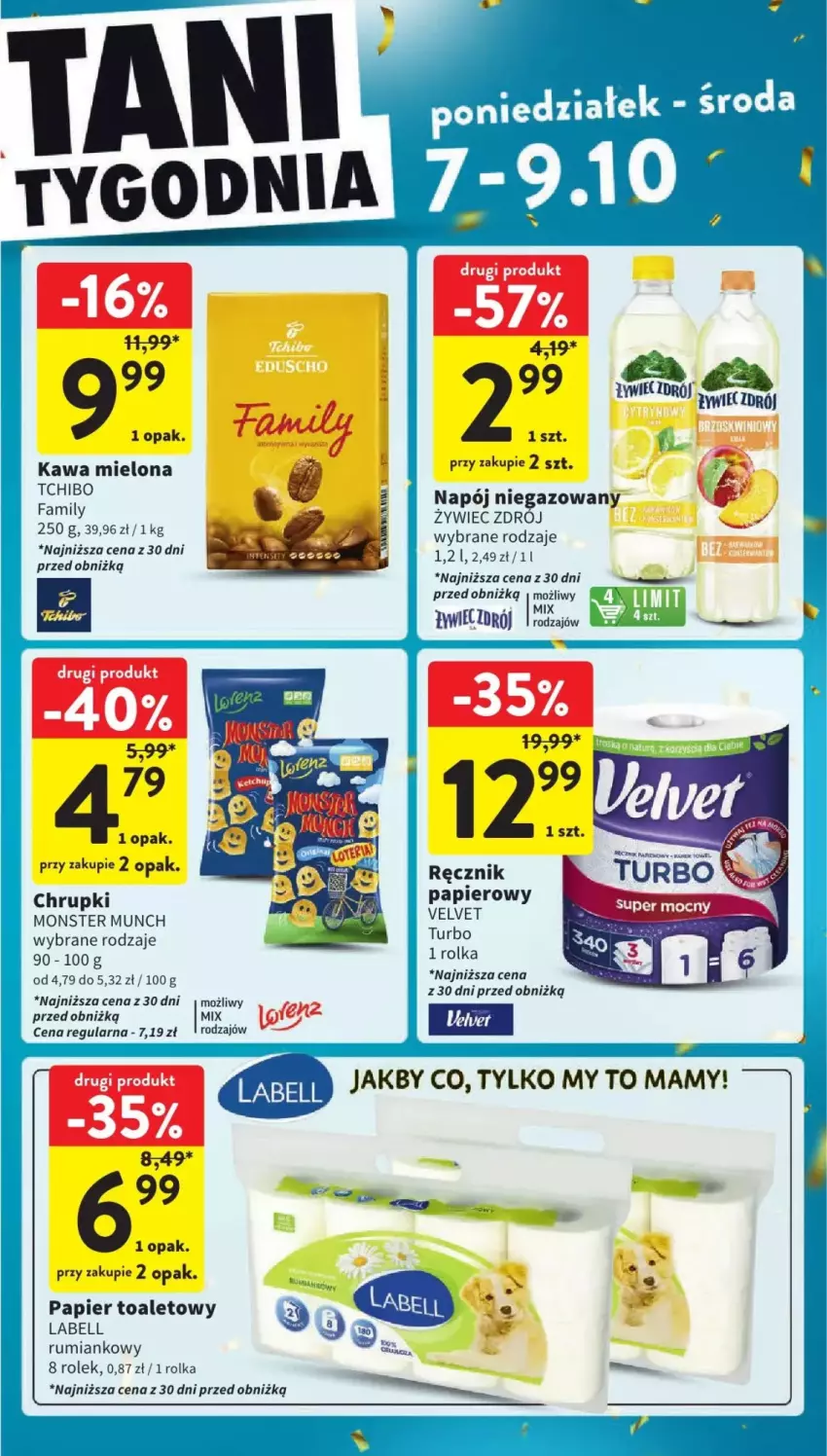 Gazetka promocyjna Intermarche - ważna 03.10 do 09.10.2024 - strona 5 - produkty: Bell, Chrupki, Kawa, Kawa mielona, Monster Munch, Napój, Napój niegazowany, Papier, Papier toaletowy, Ręcznik, Rum, Velvet