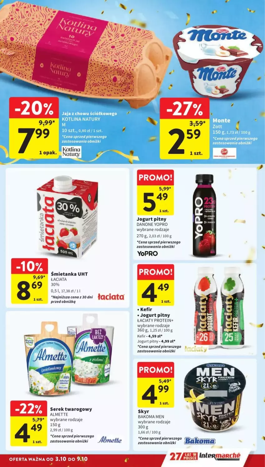 Gazetka promocyjna Intermarche - ważna 03.10 do 09.10.2024 - strona 8 - produkty: Almette, Bakoma, Danone, Jogurt, Jogurt pitny, Kefir, Kotlin, Ser, Serek, Serek twarogowy