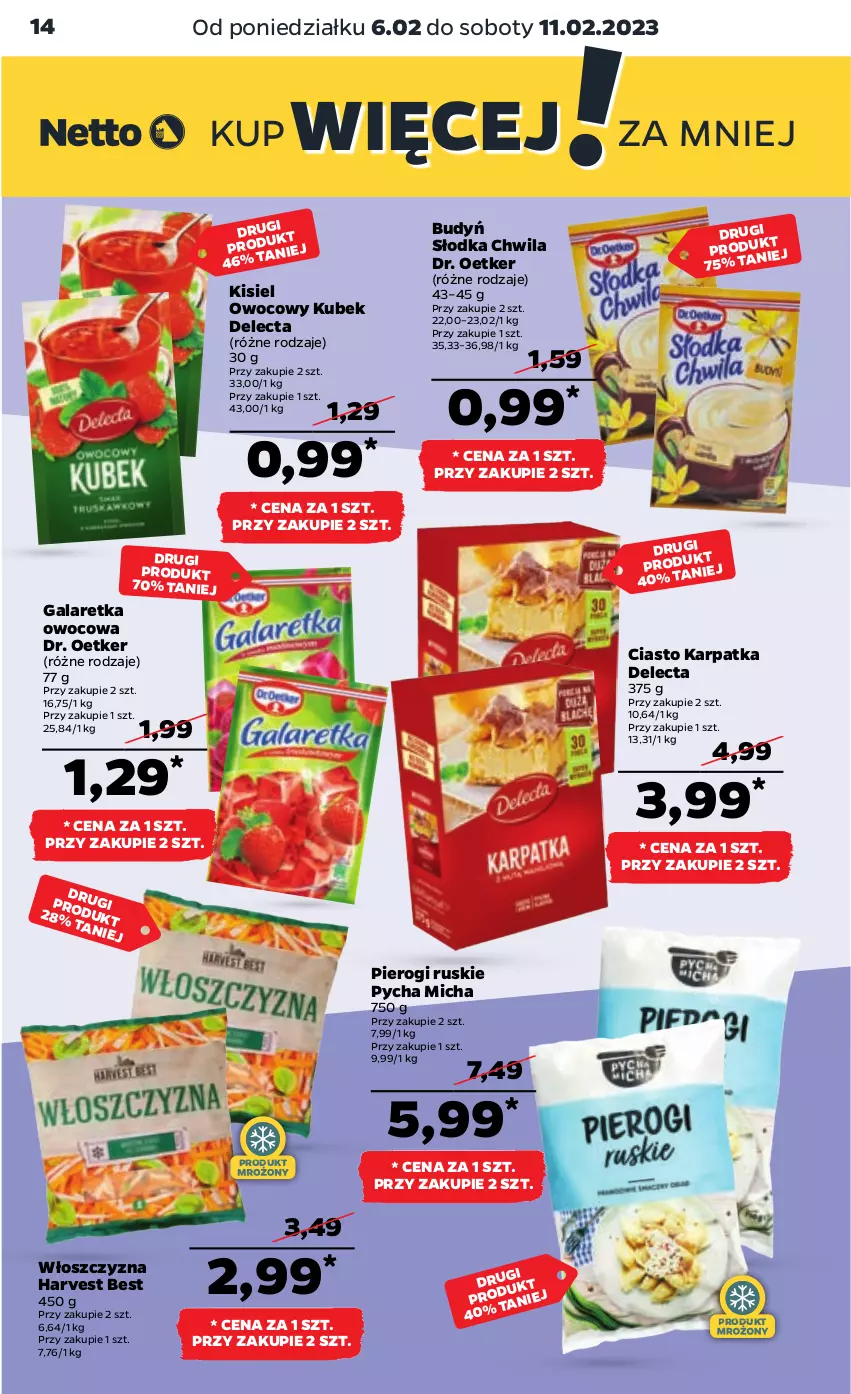 Gazetka promocyjna Netto - Artykuły spożywcze - ważna 06.02 do 11.02.2023 - strona 14 - produkty: Budyń, Delecta, Dr. Oetker, Gala, Galaretka, Karp, Kisiel, Kubek, Pierogi, Słodka Chwila