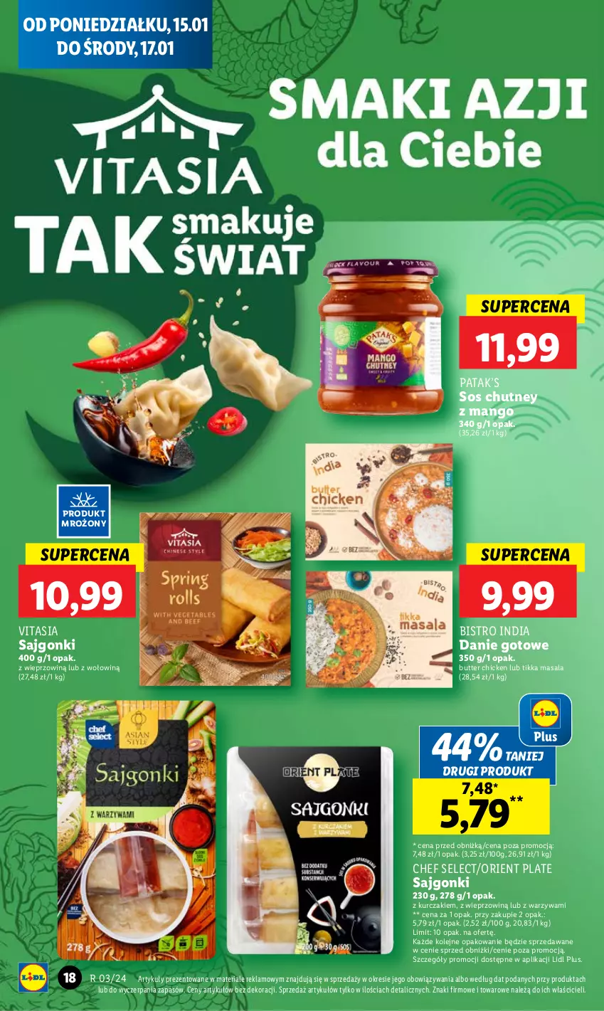 Gazetka promocyjna Lidl - GAZETKA - ważna 15.01 do 17.01.2024 - strona 18 - produkty: Danie gotowe, Kurczak, Mango, Olej, Sajgonki, Sos, Warzywa