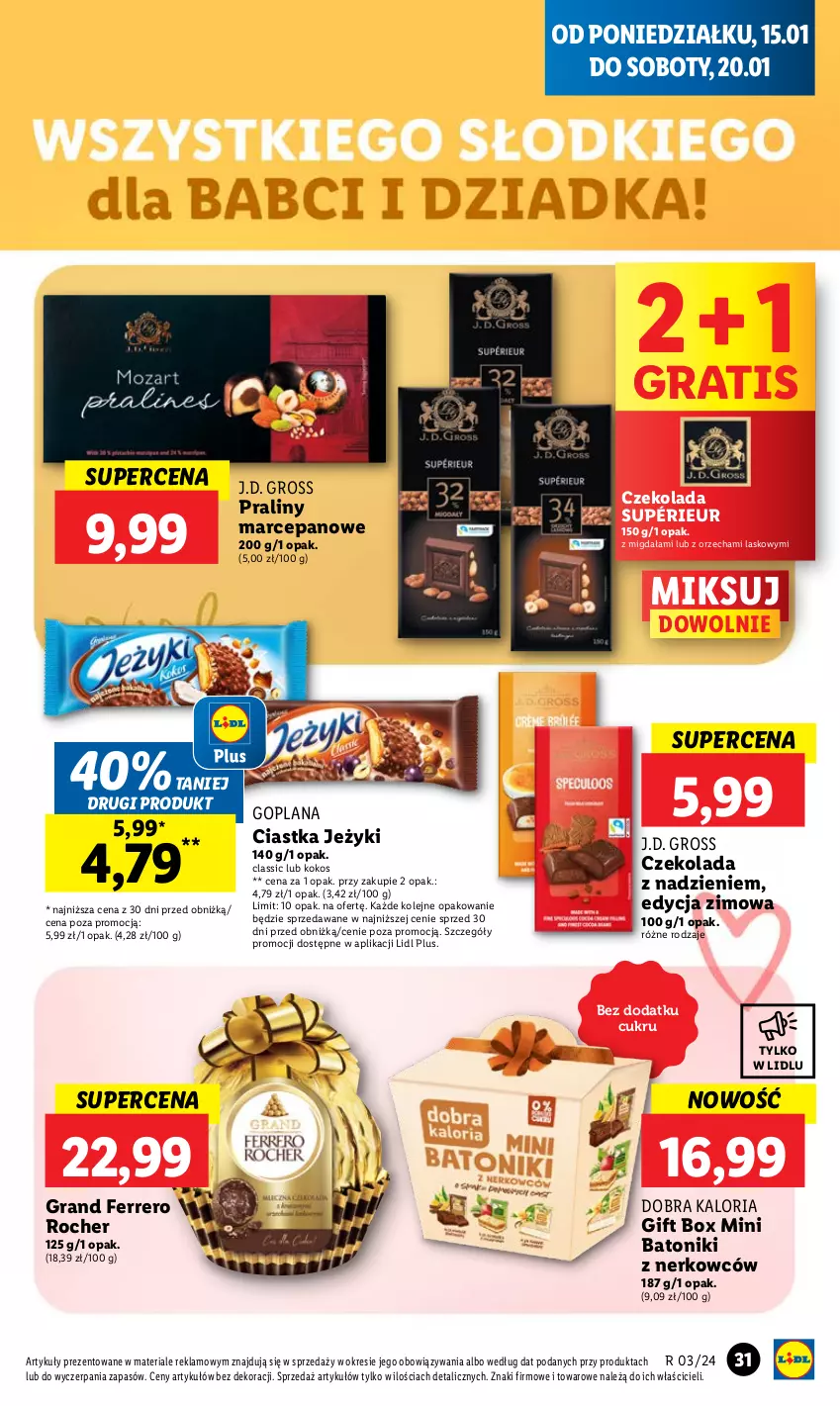 Gazetka promocyjna Lidl - GAZETKA - ważna 15.01 do 17.01.2024 - strona 31 - produkty: Baton, Ciastka, Czekolada, Ferrero, Ferrero Rocher, Goplana, Gra, Jeżyki, Kokos, LANA, Olej, Praliny, Tonik