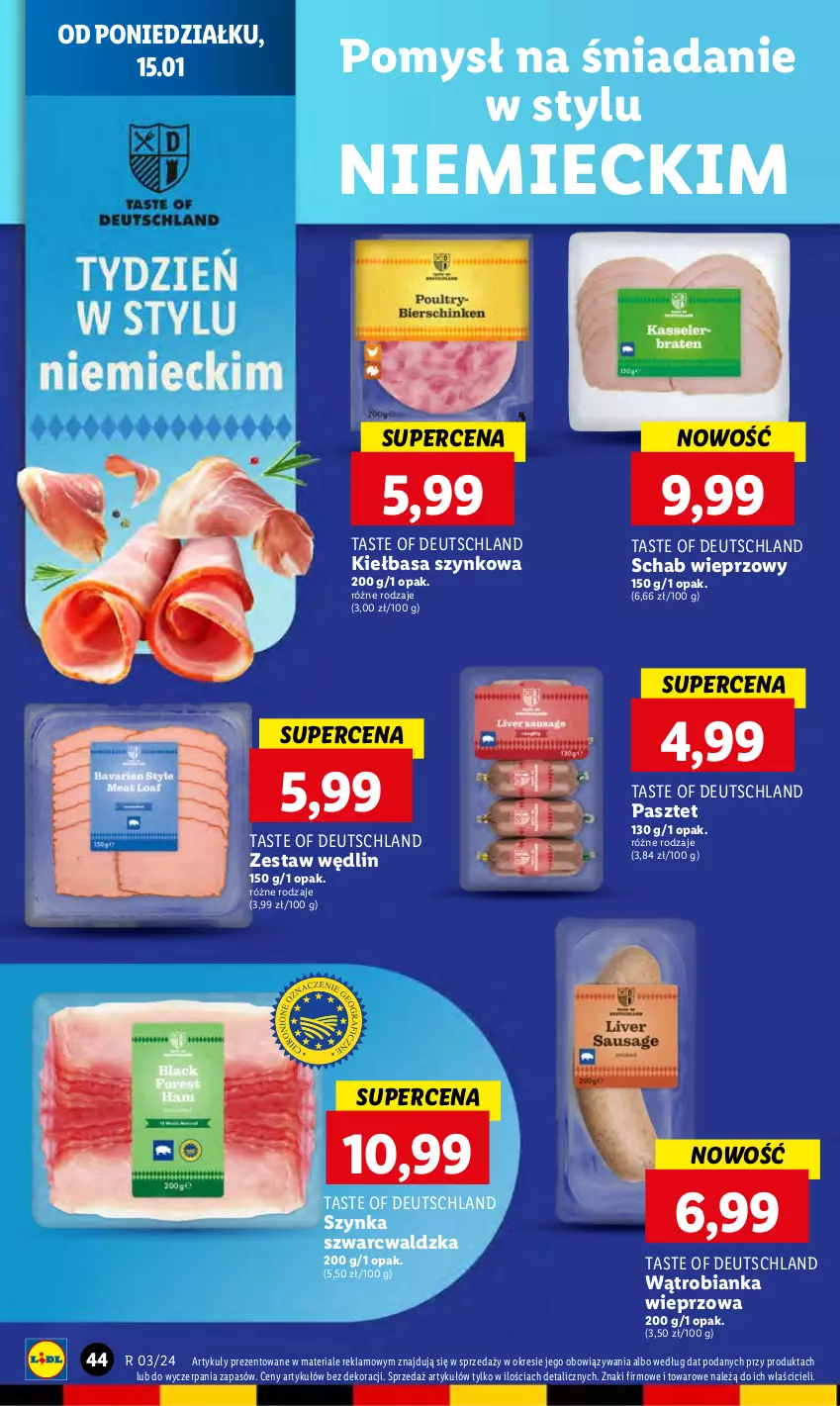 Gazetka promocyjna Lidl - GAZETKA - ważna 15.01 do 17.01.2024 - strona 44 - produkty: Bianka, Kiełbasa, Kiełbasa szynkowa, Pasztet, Schab wieprzowy, Szynka