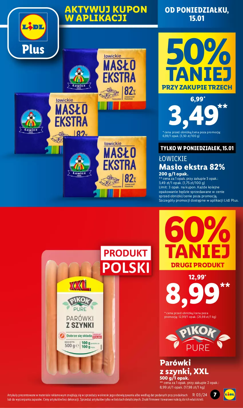 Gazetka promocyjna Lidl - GAZETKA - ważna 15.01 do 17.01.2024 - strona 7 - produkty: Masło, Olej, Parówki, Parówki z szynki