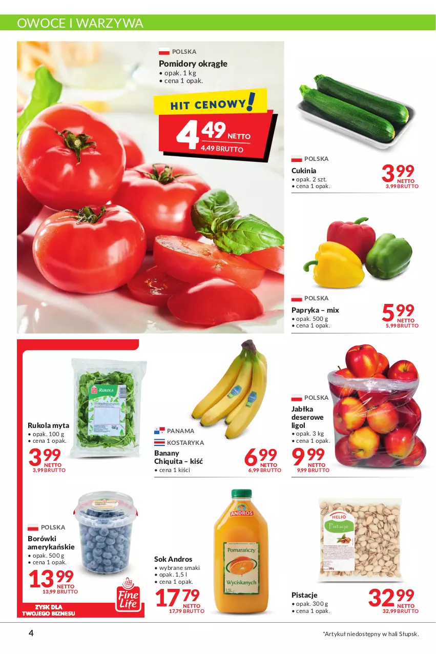 Gazetka promocyjna Makro - [Oferta promocyjna] Artykuły spożywcze i przemysłowe - ważna 23.08 do 04.09.2022 - strona 4 - produkty: Banany, Deser, Jabłka, Ligol, Owoce, Papryka, Pistacje, Pomidory, Rukola, Ser, Sok, Warzywa