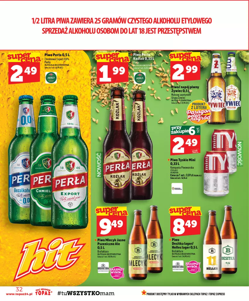 Gazetka promocyjna Topaz - Gazetka - ważna 27.08 do 02.09.2026 - strona 32 - produkty: Fa, Gra, Napój, Perła, Piwa, Piwo, Por, Top, Tyskie