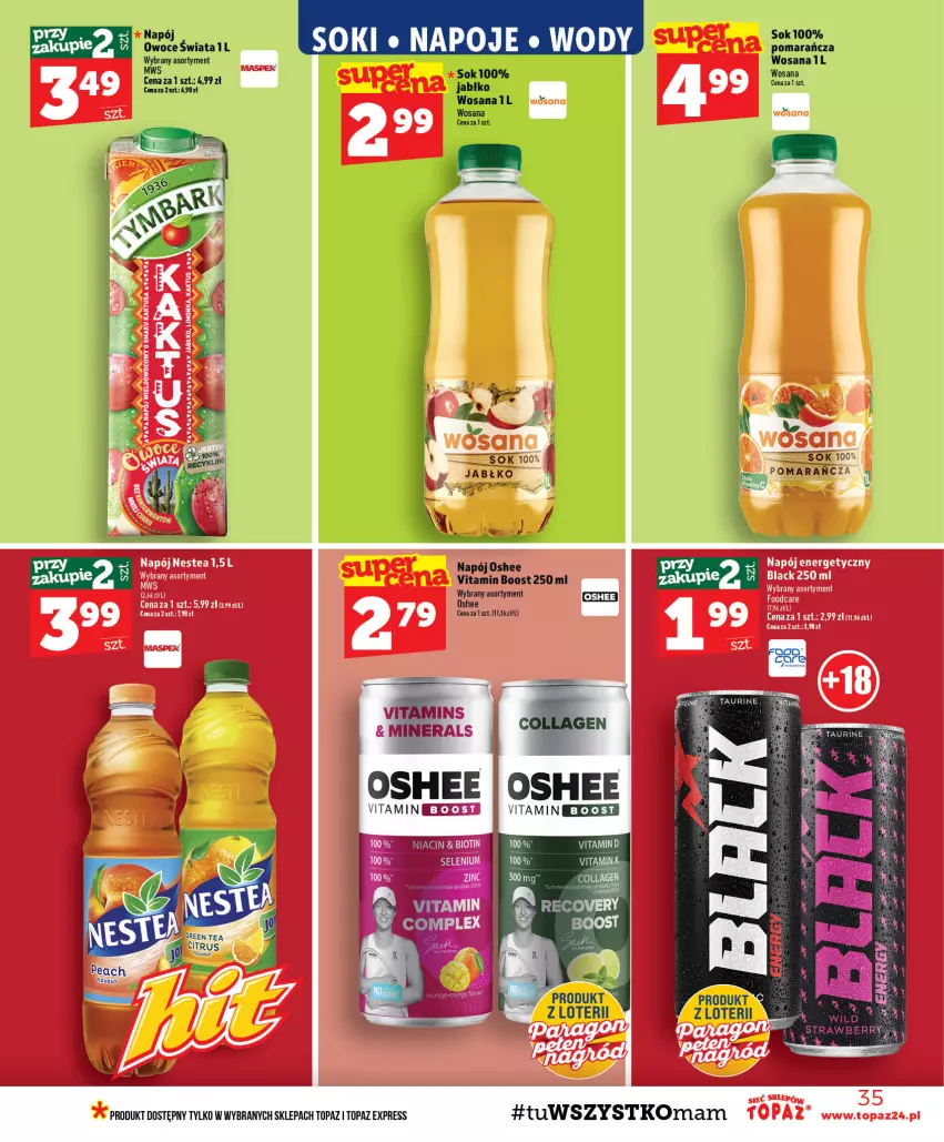 Gazetka promocyjna Topaz - Gazetka - ważna 27.08 do 02.09.2026 - strona 35 - produkty: Napój, Napój energetyczny, Nestea, Oshee, Owoce, Sok, Top, Wosana