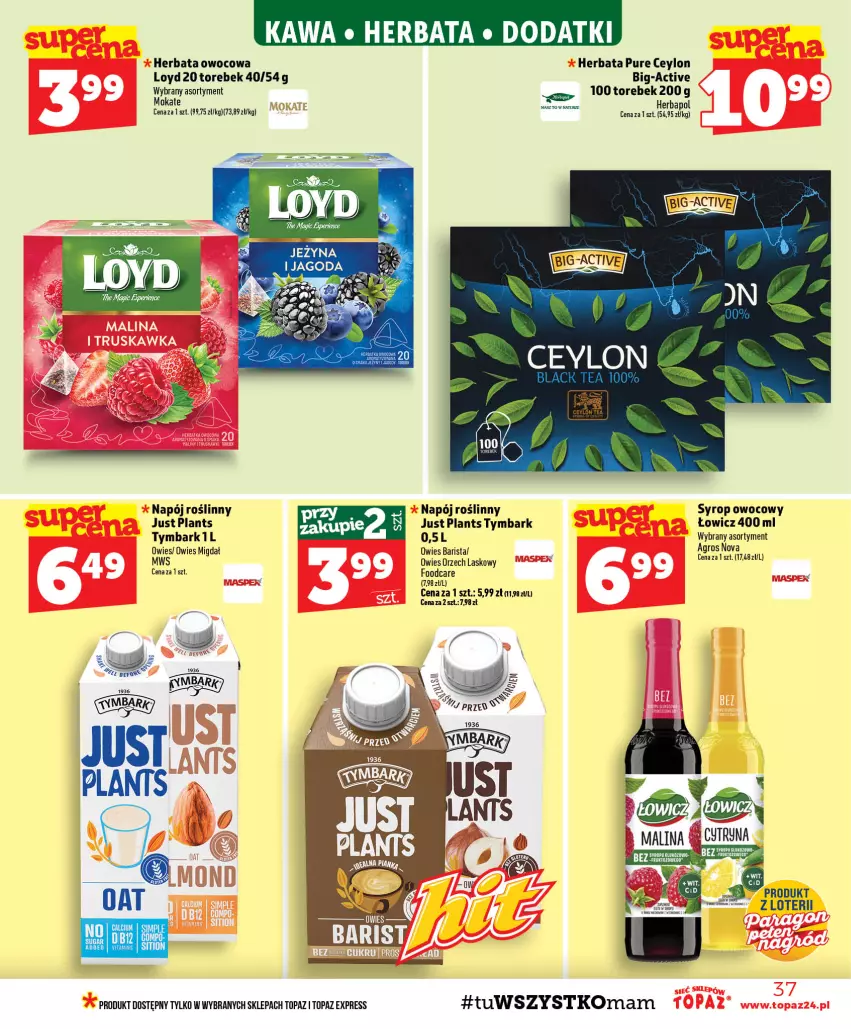 Gazetka promocyjna Topaz - Gazetka - ważna 27.08 do 02.09.2026 - strona 37 - produkty: Gry, Herbapol, Herbata, Herbata owocowa, Kawa, Loyd, Napój, Napój roślinny, Pur, Syrop, Top, Tymbark
